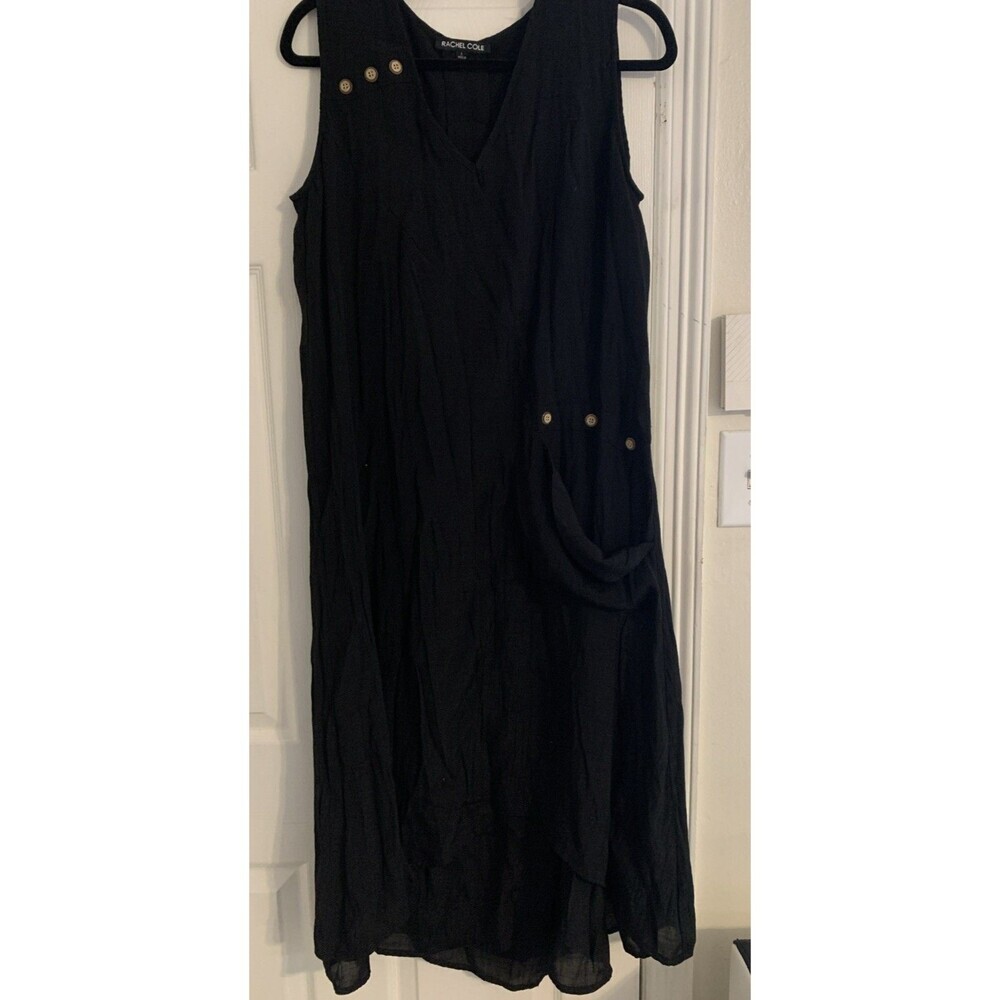 Rachel Cole Long Black Dress, Size L, Button Details